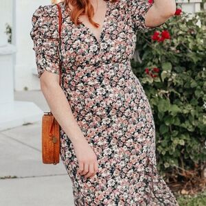 American Eagle Pink and White Puff Sleeve Midi Sundress "Read Description"